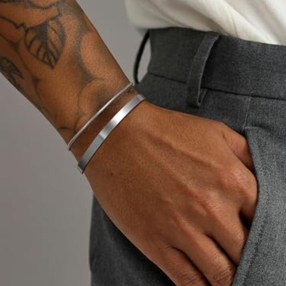 Sterling Silver Stackable Bracelet Set Minimal Ch… - image 3